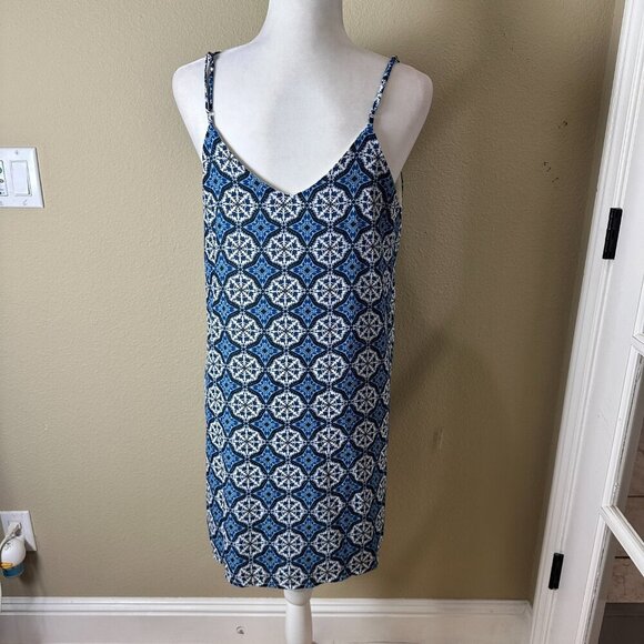 LULU'S Blue & White Geometric Print Strappy Sundress Size large - Picture 6 of 12